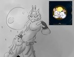 anthro bottomwear bottomwear_down clothed clothing duo fellatio fingerless_gloves gloves handwear horn male male/male moon oral pants pants_down partially_clothed penile sex ratwork league_of_legends riot_games tencent lagomorph leporid mammal poro rabbit hi_res