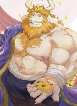 2_horns 5_fingers anthro arm_hair armpit_hair barazoku beard belly_hair blonde_beard blonde_chest_hair blonde_facial_hair body_hair chest_hair claws facial_hair fingers happy_trail horn humanoid_hands kemono looking_at_viewer male muscular muscular_anthro muscular_male nipples pink_nipples solo tuna_tad undertale_(series) asgore_dreemurr boss_monster_(undertale) bovid caprine goat mammal 2025 colored hi_res