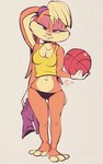 3_toes anthro ball barefoot basketball_(ball) basketball_uniform black_clothing black_panties black_underwear bottomwear clothing feet female holding_bottomwear holding_clothing holding_object holding_shorts navel panties paws plantigrade shirt shorts solo sportswear tank_top toes topwear underwear uniform edtropolis looney_tunes warner_brothers lola_bunny lagomorph leporid mammal rabbit 2018 hi_res