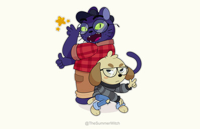 anthro blush blush_stickers bottomwear cargo_pants clothing denim denim_bottomwear denim_clothing duo eyebrows eyewear freckles gesture glasses green_eyes hand_gesture hat headgear headwear jeans looking_at_another looking_at_viewer male no_shoes pants pattern_clothing pattern_shirt pattern_topwear plaid plaid_clothing plaid_shirt plaid_topwear pose purple_body shirt simple_eyes star stubble sweater thick_eyebrows thumbs_up topwear torn_bottomwear torn_clothing torn_jeans torn_pants visor_cap whiskers thesummerwitch canid canine canis domestic_dog felid feline mammal absurd_res alternate_version_at_source character_request hi_res