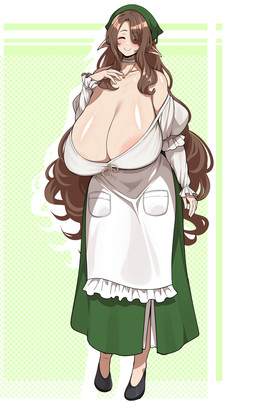 areola areola_slip big_areola big_breasts breasts brown_hair cleavage clothed clothing dress female fully_clothed hair huge_areola huge_breasts long_hair mature_female pointy_ears sagging_breasts solo top_heavy konoshige elf humanoid hi_res