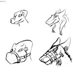 ambiguous_form ambiguous_gender bondage_gear hood muzzle_(object) muzzled solo bigshow sorren_(bigshow) sylander ridleymorph sergal 1:1 headshot_portrait hi_res monochrome portrait male_(lore)