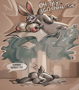 anthro belly belly_expansion big_belly big_breasts breasts bursting expansion female fur grey_body grey_fur huge_belly hyper hyper_belly inflation inside nipples nude nude_female popping purple_eyes solo speech_bubble tail text water blacksisters disney zootopia judy_hopps european_rabbit lagomorph leporid mammal oryctolagus rabbit 2024 english_text hi_res