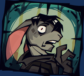 anthro clothed clothing distressed eye_bags forest hair looking_at_viewer male open_mouth plant scared simple_background solo tear_trough teeth tree amiyourhiro acke hare lagomorph leporid mammal portrait