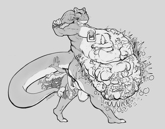 almost_fully_inside anal anal_vore anus balls belly big_balls big_belly big_penis body_in_anus body_outline bone digestion digestion_noises eating eating_food face_imprint fat_folds fatal_vore feet_first food genitals hand_imprint huge_belly hyper hyper_belly imprint male many_prey_at_once many_prey_same_hole mass_vore meat multiple_prey muscular nipple_piercing nipples partially_inside penis piercing puffy_anus skull struggling struggling_prey teeth_showing turkey_meat unwilling_prey vore walking nommsalotl george_(bottler) mammal mustelid otter absurd_res hi_res monochrome