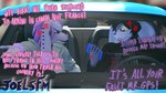 angry anthro argument car clothed clothing cross-popping_vein dialogue duo ear_piercing electronics female female/female hair phone piercing pink_body purple_body text vehicle joelsfm rika_(joelsfm) rosa_(joelsfm) canid canine canis domestic_dog lagomorph leporid mammal poodle rabbit 16:9 3d_(artwork) 4k absurd_res digital_media_(artwork) english_text hi_res source_filmmaker_(artwork) widescreen sibling_(lore) sister_(lore) sisters_(lore)