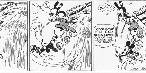 ambiguous_gender anthro boots bottomwear clothed clothing cowboy_boots dialogue duo exclamation_point feral footwear gloves handwear hooves male motion_lines open_mouth outside pants quadruped question_mark shoes tail text water waterfall floyd_gottfredson hardie_gramatky disney public_domain mickey_mouse equid equine horse mammal mouse murid murine rodent 1930 20th_century absurd_res ancient_art black_and_white comic dated english_text hi_res long_image monochrome wide_image