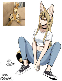 :3 biped blonde_hair bottomwear breasts choker closed_smile clothed clothed_female clothed_humanoid clothing comparison creature_and_personification crop_top eyebrows eyelashes female female_humanoid feral footwear fully_clothed fully_clothed_female fully_clothed_humanoid hair humanoidized iris jewelry long_hair markings midriff mole_(marking) mouth_closed navel necklace pants photo photo_reference pupils real reference_inset shirt shoes simple_background sitting smile sneakers striped_markings striped_tail stripes tail tail_markings topwear white_background gegegekman serval_(gegegekman) animal_humanoid felid felid_humanoid feline feline_humanoid humanoid mammal mammal_humanoid serval serval_humanoid absurd_res hi_res reference_image