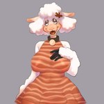 accessory anthro big_breasts breasts clothed clothing collar female flower flower_in_hair grey_background hair hair_accessory plant simple_background solo ss0v3l the_walten_files sha_(twf) bovid caprine mammal sheep 1:1 2021 absurd_res hi_res