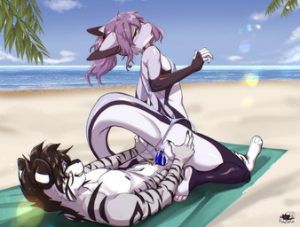 anal anal_penetration animal_genitalia animal_penis anthro beach beach_towel bikini blue_penis bodily_fluids clothing clothing_aside cum cum_in_ass cum_inside cum_on_penis duo femboy from_behind_position fur genital_fluids genitals grey_body grey_fur hair holding_butt leaking_cum long_tail looking_back looking_pleasured lube male male/male male_penetrated male_penetrating male_penetrating_male moan on_bottom on_top open_mouth penetration penile penile_penetration penis penis_in_ass purple_body purple_fur reverse_cowgirl_position sex sex_on_the_beach smile smirk smirking_at_partner swimwear swimwear_aside tail towel two-piece_swimsuit white_body white_fur mishabahl mythology trix_(trixinity) dragon felid furred_dragon furred_scalie mammal mythological_creature mythological_scalie pantherine scalie tiger hi_res