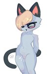 anthro aroused crossgender eyewear female flat_chested genitals glasses hair mtf_crossgender nude pose pussy solo tail wide_hips furmirui animal_crossing nintendo raymond_(animal_crossing) absurd_res hi_res pinup