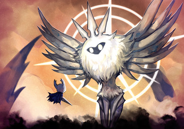 ambiguous_gender anthro cloak clothed clothing duo fur holding_melee_weapon holding_object holding_weapon looking_at_another melee_weapon weapon wings ryun_s_zand hollow_knight_(franchise) team_cherry radiance_(hollow_knight) the_knight_(hollow_knight) arthropod insect lepidopteran moth vessel_(species)