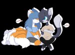 anthro blue_hair clothed clothing duo female hair multi_tail owo smile tail uwu hxneysunsets asian_mythology east_asian_mythology japanese_mythology mythology kris_snow silon bakeneko canid canine felid feline fox hybrid mammal yokai alpha_channel hi_res