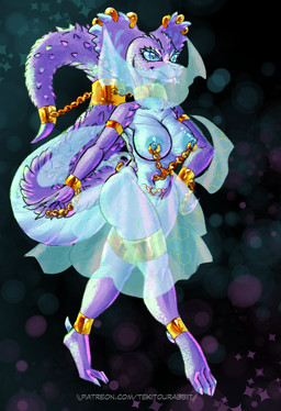 anthro breasts chain clothing female furgonomic_piercing furgonomics genitals gold_(metal) gold_jewelry jewelry linked_nipples linked_piercing nipple_chain nipple_piercing nipple_to_navel nipples piercing snake_hood snake_hood_piercing solo veil vulva womb_tattoo tekitourabbit_(artist) fern_(fern_anne) cobra reptile scalie snake