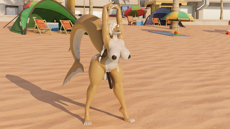 anthro areola balls beach breasts feet genitals glistening glistening_arms glistening_body glistening_breasts glistening_feet glistening_genitalia glistening_penis glistening_skin gynomorph hair intersex nipples nude penis public public_nudity solo tail teeth white_body white_hair z-z auzi aquatic fish shark 16:9 3d_(artwork) 4k absurd_res digital_media_(artwork) hi_res widescreen