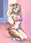 bikini breasts clothing eyewear female glasses heart_glasses medium_breasts one_eye_closed solo strap_gap swimwear two-piece_swimsuit luxar92 pancake_(luxar92) felid mammal pantherine tiger hi_res