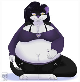 belly big_belly female hair looking_at_viewer navel obese overweight solo mirok mammal murid murine mustelid otter rodent animated hi_res