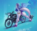 anthro big_breasts bikini bodily_fluids breasts butt clothing footwear genital_fluids herm high_heels horn intersex looking_at_viewer looking_back motorcycle pose shoes simple_background solo swimwear tail two-piece_swimsuit vehicle washing_car water cozydivan mythology melina_(watermelon) aquatic_dragon dragon marine mythological_creature mythological_scalie scalie absurd_res detailed digital_media_(artwork) hi_res pinup shaded