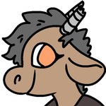 ambiguous_gender anthro broken_horn brown_body brown_clothing brown_fur brown_topwear clothed clothing eyelashes fur grey_hair grey_horn hair horn looking_at_viewer orange_eyes simple_background smile solo topwear white_background manitka manitka_storm bovid bovine cattle mammal 1:1 2019 digital_media_(artwork) headshot_portrait low_res portrait