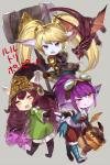 female feral group hammer maul membrane_(anatomy) membranous_wings tail tools wings league_of_legends mythology riot_games tencent dragon_trainer_lulu_(lol) dragon_trainer_tristana_(lol) lulu_(lol) poppy_(lol) tristana_(lol) dragon mythological_creature mythological_scalie scalie yordle 2:3