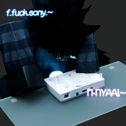 anthro black_body black_fur blush blush_lines breath clothed clothing erection facial_piercing fur genitals glass_table glowing glowing_genitalia glowing_penis hand_on_leg hidden_eyes improvised_sex_toy knot knotted_penis leg_on_table male muzzle_(object) nose_piercing panting pantsless penis piercing profanity solo speech_bubble tail text antseyeball playstation playstation_1 roblox sony_corporation sony_interactive_entertainment canid canine canis mammal robloxian wolf 1:1 3d_(artwork) absurd_res blender_(artwork) digital_media_(artwork) english_text hi_res