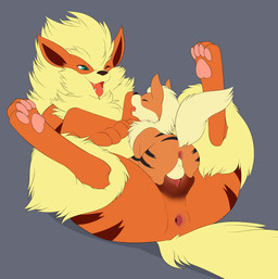animal_genitalia animal_vulva ankle_tuft anus backsack balls bodily_fluids butt canine_genitalia canine_vulva cheek_tuft drooling duo erection evolutionary_family eyes_closed facial_tuft fangs female female_on_bottom female_penetrated feral feral_on_feral feral_penetrated feral_penetrating feral_penetrating_feral fluffy fur genitals green_eyes grey_background larger_female larger_penetrated leg_tuft legs_up level_difference looking_pleasured lying male male/female male_on_top male_penetrating male_penetrating_female on_back on_bottom on_top on_top_of one_eye_closed open_mouth orange_body orange_fur pawpads penetration penile penile_penetration penis penis_in_vagina saliva sex simple_background size_difference smaller_male smile spread_legs spreading standing_on_pussy teeth tongue tongue_out tuft vaginal vaginal_penetration vulva young nikkibunn nintendo pokemon arcanine canid canine generation_1_pokemon growlithe mammal pokemon_(species) 2017 absurd_res hi_res