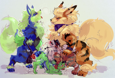 anal anal_penetration animal_genitalia animal_penis canine_genitalia canine_penis cheek_tuft facial_tuft fellatio fellatio_from_feral fellatio_while_penetrated feral feral_on_feral fluffy fluffy_hair fluffy_tail foursome genitals group group_sex hair knot knotted_penis male male/male neck_tuft oral penetration penile penile_penetration penis penis_in_ass penis_in_mouth sex sheath size_difference tail tuft zanthu nintendo pokemon alpha_pokemon arcanine generation_1_pokemon pokemon_(species) hi_res