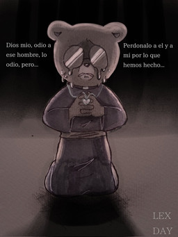 anthro biped bodily_fluids clothed clothing crying dialogue eyewear glasses humanoid_hands priest sad solo tears text lexday2 unicorn_wars padre_(unicorn_wars) bear mammal 2023 3:4 hi_res spanish_text translated