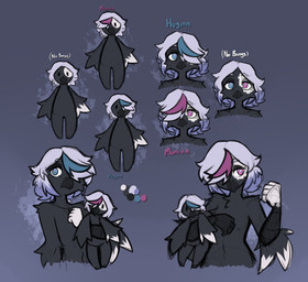 anthro beak biped black_beak blue_eyes blue_highlights eyebrows eyelashes female fingers front_view hair heterochromia highlights_(coloring) looking_at_viewer nude nude_anthro nude_female pink_eyes pink_highlights plushie scuted_hands scutes simple_background solo standing white_eyebrows white_hair mewgle huginn_(mewgle) muninn_(mewgle) avian bird corvid corvus_(genus) oscine passerine raven 2026 digital_drawing_(artwork) digital_media_(artwork) hi_res