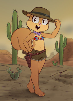 3_toes 4_fingers anthro barefoot bikini bottomwear bra breasts buckteeth cactus cleavage clothed clothing confederate_flag confederate_flag_bikini confederate_states_of_america desert duo eyelashes feet female fingers flag_bikini flag_swimwear fluffy fluffy_tail gun handgun hat headgear headwear holster holstered_pistol hotpants kerchief looking_at_viewer navel pear-shaped_figure pink_nose plant ranged_weapon revolver shorts small_breasts smile swimwear tail teeth toes two-piece_swimsuit underwear weapon wide_hips e254e nickelodeon spongebob_squarepants sandy_cheeks mammal rodent sciurid tree_squirrel absurd_res hi_res