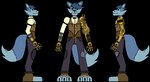 alternative_fashion anthro blue_body blue_bottomwear blue_clothing blue_fur blue_pants bottomwear brown_clothing brown_topwear brown_vest clothing fur male pants shirt solo steampunk topwear vest white_clothing white_shirt white_topwear stephenson's_wolf canid canine canis mammal wolf alpha_channel model_sheet