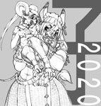 anthro biped blush bottomwear bow_tie claws clothed clothing dress female fur hair holding_another kemono maid_uniform open_mouth pants smile solo tusks uniform a_gato_c bat mammal mouse murid murine rodent 2020 graphite_(artwork) hi_res monochrome traditional_media_(artwork)