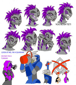 bucket container cutlery female fork group kitchen_utensils nude paint simple_background smile spray_paint text tools werewolfthorn bioware electronic_arts mass_effect commander_shepard garrus_vakarian tali'zorah alien alien_humanoid human humanoid mammal quarian turian english_text