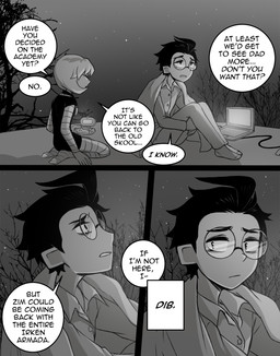 ahoge black_hair clothed clothing computer detailed_background dialogue duo electronics eyewear female footwear glasses hair human_only laptop male not_furry round_glasses sitting speech_bubble text topwear young inimoose invader_zim nickelodeon dib_membrane gaz_membrane human mammal comic digital_media_(artwork) english_text hi_res monochrome brother_(lore) brother_and_sister_(lore) sibling_(lore) sister_(lore)