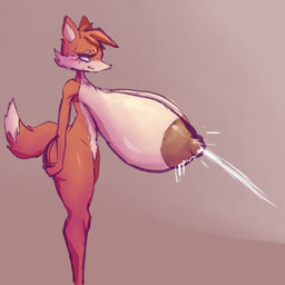 anthro areola big_areola big_breasts big_butt blush bodily_fluids breast_milking breasts brown_areola brown_nipples butt exposed_breasts female fur huge_breasts huge_butt hyper hyper_breasts lactating milk nipples nude orange_body orange_fur simple_background solo standing sweat sweatdrop tail thick_thighs yellow_eyes gothina canid canine fox mammal digital_drawing_(artwork) digital_media_(artwork)