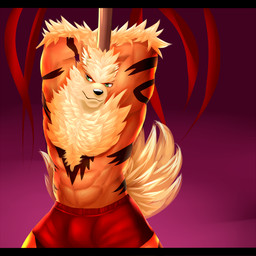 abs anthro anthrofied athletic biceps big_muscles black_nose blonde_hair boxers_(clothing) bulge clothed clothing front_view fur green_eyes hair male muscular muscular_anthro muscular_male pecs pokemorph pole pose simple_background solo stripper stripper_pole topless underwear nuroi nintendo pokemon arcanine canid canine generation_1_pokemon mammal pokemon_(species) 1:1 2014 pinup