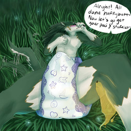 anthro anthrofied blush clothed clothing cushies_(diaper) diaper diaper_only disembodied_hand duo embarrassed erection erection_in_diaper eyes_closed ghost_hand grass grass_field lying male nipples plant solo_focus topless wearing_diaper wisps sonpop abuniverse cushies nintendo the_legend_of_zelda link_(wolf_form) canid canine mammal 1:1 absurd_res hi_res