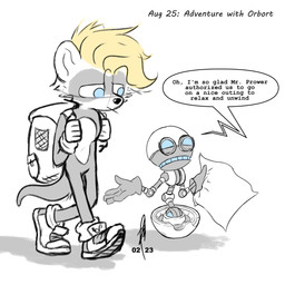 ambiguous_gender anthro backpack bag blonde_hair clothing dialogue duo footwear fur gloves hair handwear holding_map holding_object logo machine male map multicolored_body multicolored_fur riley_hope_(hopefulsparks) shadow shoes simple_background sneakers speech_bubble tail text unsure walking walking_together hopefulsparks sega sonic_the_hedgehog_(series) fan_character orbot domestic_ferret mammal mustelid musteline robot true_musteline weasel 1:1 artist_logo english_text greyscale hi_res monochrome signature