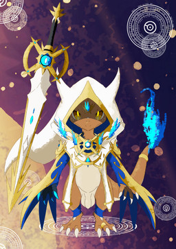 3_toes 4_fingers accessory ankle_warmers arceus_symbol balls blue_fire bottomless claws cloak clothed clothing colored_fire countershade_torso countershading cute_fangs digit_ring fangs feet finger_claws fingers fire flaccid flaming_tail forehead_gem foreskin furgonomics gem genitals glowing glowing_eyes gold_(metal) hood jewelry long_sleeves looking_at_viewer looking_smug male markings melee_weapon orange_body orange_scales oversized_clothing oversized_topwear penis ring scales shadowed_eyes shadowed_face smile smiling_at_viewer smirk smirking_at_viewer smug solo sword tail tail_accessory tail_jewelry tail_ring teeth toe_claws toe_ring toes topwear topwear_only weapon yellow_eyes shadowsoulful nintendo pokemon pokemon_mystery_dungeon spike_chunsoft fan_character charmander generation_1_pokemon lizard pokemon_(species) reptile scalie 2026 absurd_res full-length_portrait hi_res portrait