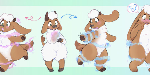 anthro breast_growth breasts brown_body bulge clothing directional_arrow dress featureless_breasts female fur gender_transformation growth horn looking_at_viewer magic male nude overalls pawpads simple_background smile solo species_transformation surprised transformation wool_(fur) pawberry bovid caprine lagomorph leporid mammal rabbit sheep 2023 absurd_res digital_media_(artwork) hi_res long_image sequence wide_image