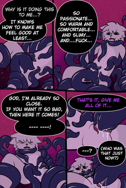 anthro balls bodily_fluids coiled_up coiling coiling_around_arm coiling_around_body coiling_around_leg cum cum_drip cum_in_mouth cum_in_tentacles cum_inside dialogue dimensional_rift drinking drinking_cum dripping drooling erection fellatio fur genital_fluids genitals hair male nude oral out_of_breath penile penis profanity restrained saliva sex smile solo sucking suckling tentacle_maw tentacle_sex tentacles tentacles_everywhere tentacles_on_male text white_body white_fur sus_muk script_(sus_muk) the_friend domestic_cat felid feline felis mammal colored comic digital_media_(artwork) english_text hi_res