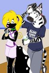 brain_freeze clothing container cup female male male/female shirt topwear tabbiewolf jeremy_(tabbiewolf) thoe_(tabbiewolf) equid equine mammal mephitid skunk zebra