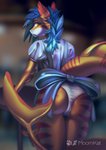 anthro blue_hair butt camel_toe clothing female fin hair looking_back maid_uniform open_mouth orange_body orange_eyes panties ribbons solo underwear uniform moomkat jyxa fish marine requiem_shark shark tiger_shark absurd_res hi_res