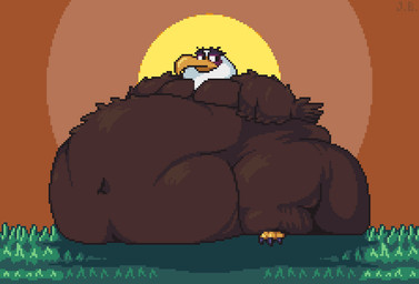 anthro beak belly belly_on_ground big_belly brown_background brown_body brown_feathers fat_arms feathers feet grass huge_belly hyper hyper_belly looking_aside male moobs morbidly_obese morbidly_obese_anthro morbidly_obese_male navel nude obese obese_anthro obese_male outside overweight overweight_anthro overweight_male plant simple_background sitting solo sun talons three-quarter_view toes jellybru angry_birds rovio_entertainment sega mighty_eagle accipitrid accipitriform avian bald_eagle bird eagle sea_eagle 2021 digital_media_(artwork) full-length_portrait pixel_(artwork) portrait