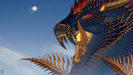 ambiguous_form ambiguous_gender blue_body blue_scales blue_sky bodily_fluids fangs green_eyes head_feathers licking licking_lips licking_own_lips narrowed_eyes open_mouth outside red_sclera saliva saliva_string scales sky solo teeth tongue tongue_out yellow_tongue riorix mythology dragon mythological_creature mythological_scalie scalie 16:9 2024 dated hi_res widescreen