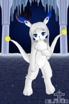 anthro blue_cheeks blue_eyes fur hair long_hair looking_at_viewer planet solo space standing tail white_body white_fur white_hair young silavos silavos_snow canid canine fox mammal 2:3 hi_res watermark