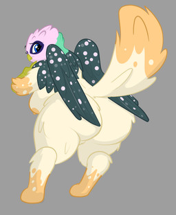 anthro beak big_breasts big_butt breasts butt claws feathers female fluffy genitals nipples paws presenting presenting_hindquarters rear_view simple_background slightly_chubby small_beak solo vulva wide_hips wings worried villegreen mythology avian gryphon mythological_avian mythological_creature absurd_res hi_res