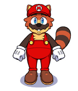 anthro blue_eyes boots brown_body brown_boots brown_clothing brown_footwear brown_fur chest_tuft clothing footwear fur gloves handwear hat headgear headwear male overalls raccoon_tail red_clothing red_hat red_headwear red_overalls shoes simple_background solo standing super_leaf tan_body tuft white_background yellow_buttons machturne mario_bros nintendo super_mario_3d_land super_mario_3d_world super_mario_bros._3 mario canid canine mammal raccoon_dog tanuki shaded