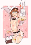 blue_eyes blush bottle brown_hair clothing container feathered_wings feathers hair hat headgear headwear holding_object light_body light_skin male milk navel nipples not_furry solo wet wet_clothing wings soft_sizzle kid_icarus nintendo pit_(kid_icarus) angel humanoid winged_humanoid hi_res signature