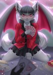 anthro black_hair clothing duo ear_piercing female gambling hair inner_ear_fluff piercing poker red_eyes smile solo_focus tuft wings ules kakegurui artemis_(plaguedwolf) bat mammal absurd_res hi_res